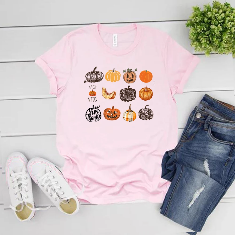 Fall Harvest Pumpkins Jack O Lantern Unisex T-Shirt Women\'s Fall Gift Halloween Shirt Harajuku Graphic T Shirts Cute Tees Tops