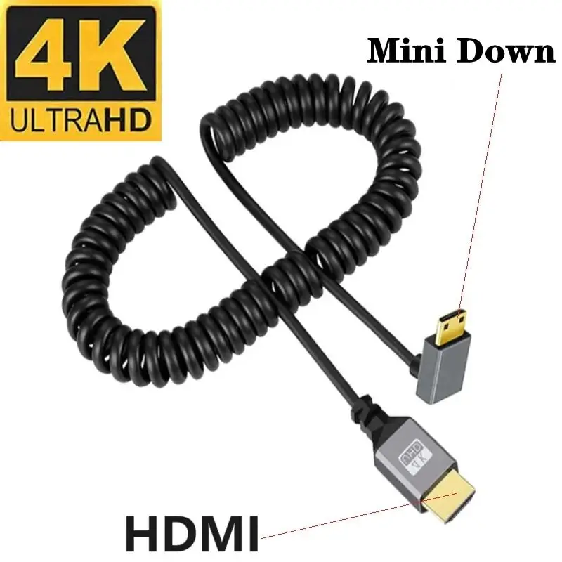 Kabel spiralny HDMI 2.4m 4K, męski-męski, lewy prawy góra dół, Mini Micro HDMI, elastyczny przedłużacz — zdjęcie produktu 3