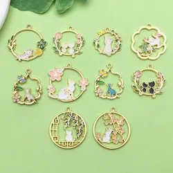 10pcs Colorful Enamel Cute Cartoon Cat Design Charms Alloy Flower Pendants for DIY Bracelet Necklace Jewelry Making Accessories