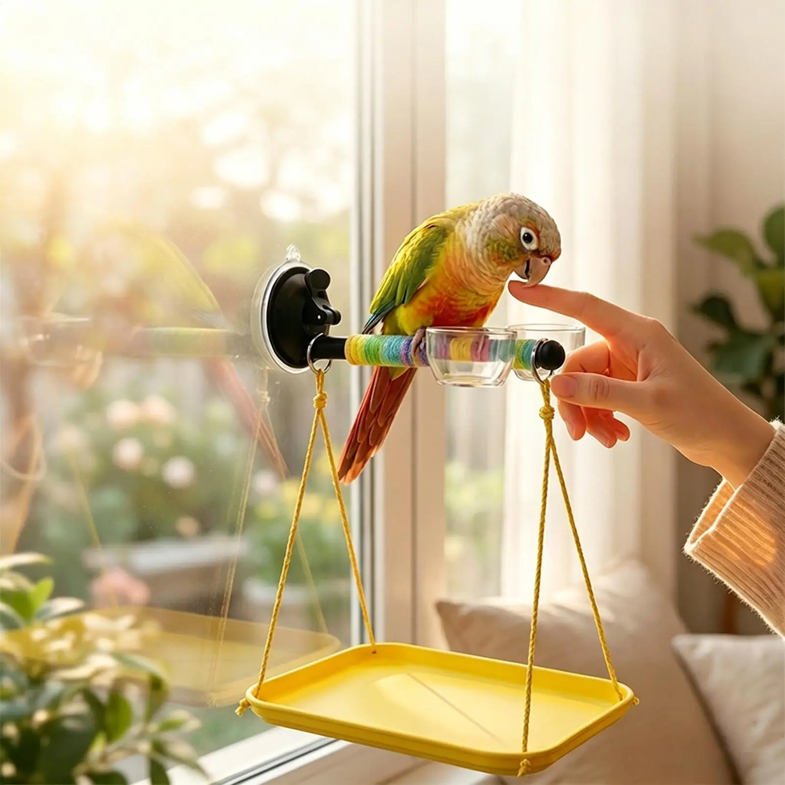 Bird Window Perch Suction Cup Interactive Toy Bird Window And Shower Perch Toy for Parakeet Cockatiel Conure Parrot Lovebirds