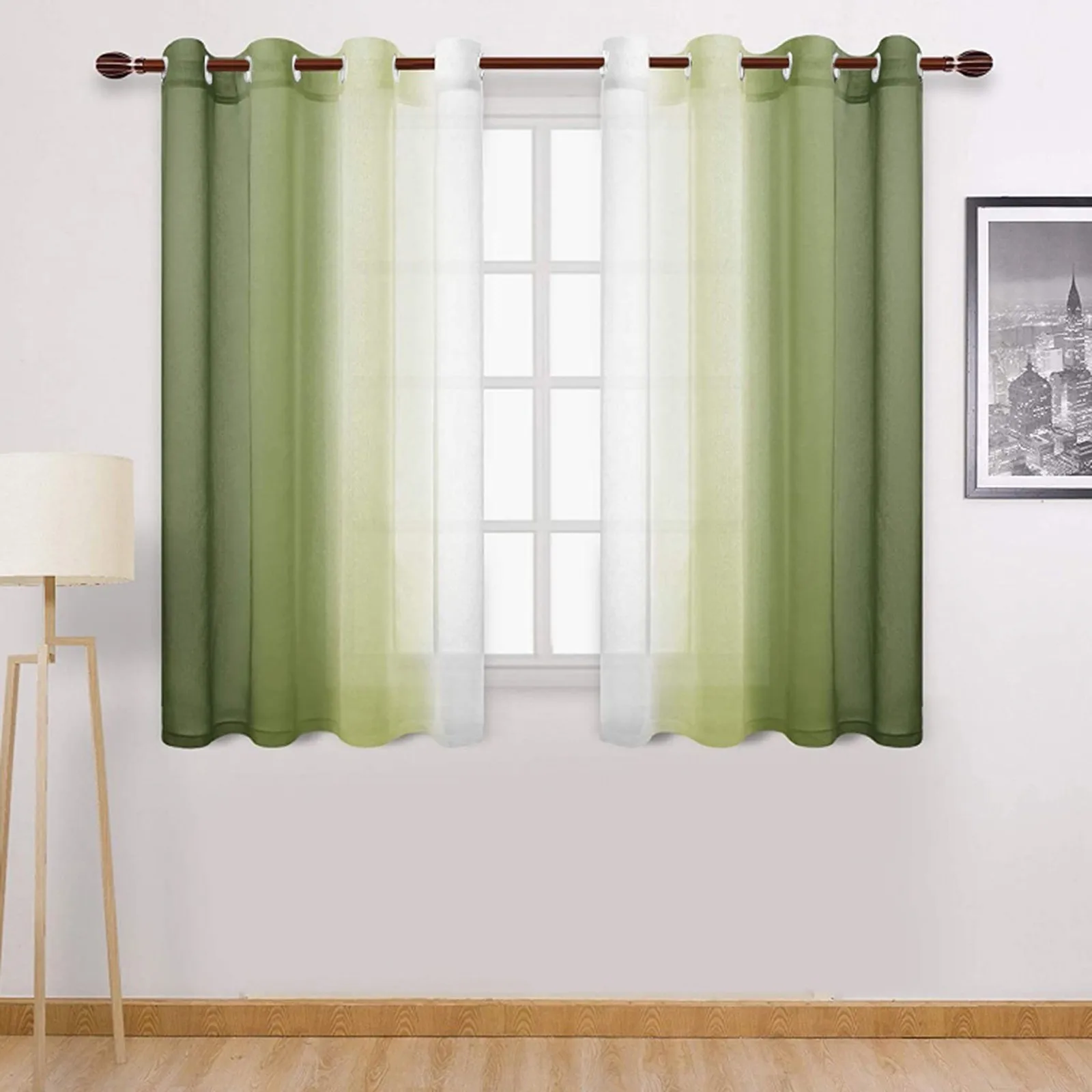 1pc Curtain Faux Grommet Filter Semi Transparent Gradient Curtain 1.32mx1.6m Multiple Colors Available For Home Curtains