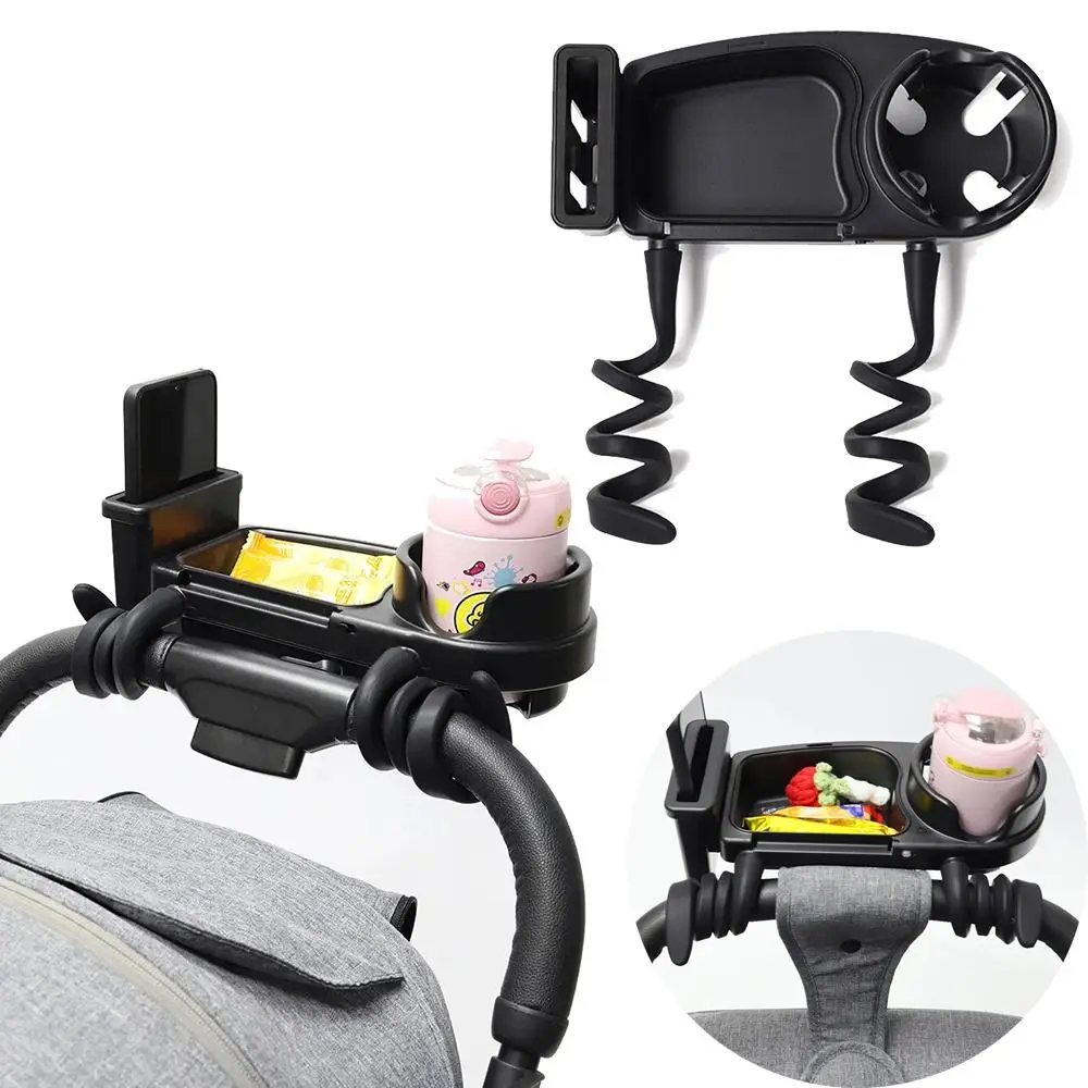 Detachable Phone Rack 3 in 1 Stroller Snack Tray Flexible Arm Grip Adjustable Design Baby Stroller Cup Holder