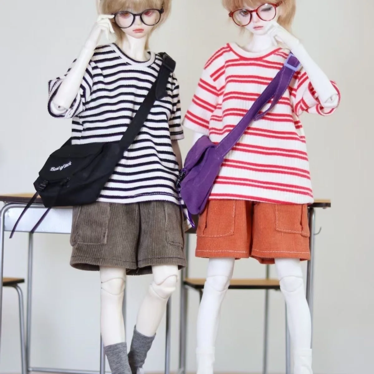 

BJD doll clothes suitable for 1/4 size mddmsd Cute Tops pants backpack clothing set doll accessories (3 points)