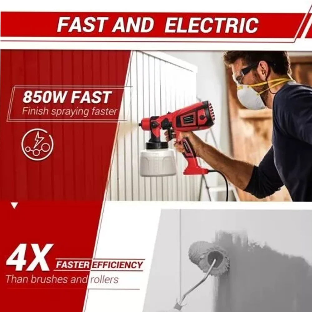 1400 ml elektrisch spuitpistool 850 W krachtige verfspuit thuis eenvoudig spuiten elektrisch gereedschap huishoudelijk doe-het-zelf 4 maten koperen mondstuk