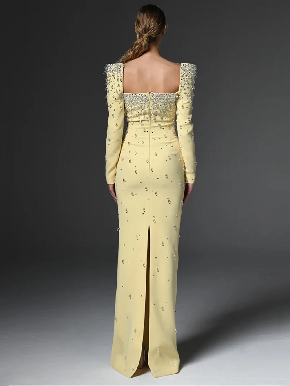 Modphy Sparkling Luxury Diamond Crystal Square Neck Slim Long Dress Women'S Elegant Celebrity Evening Party Wedding Gowns