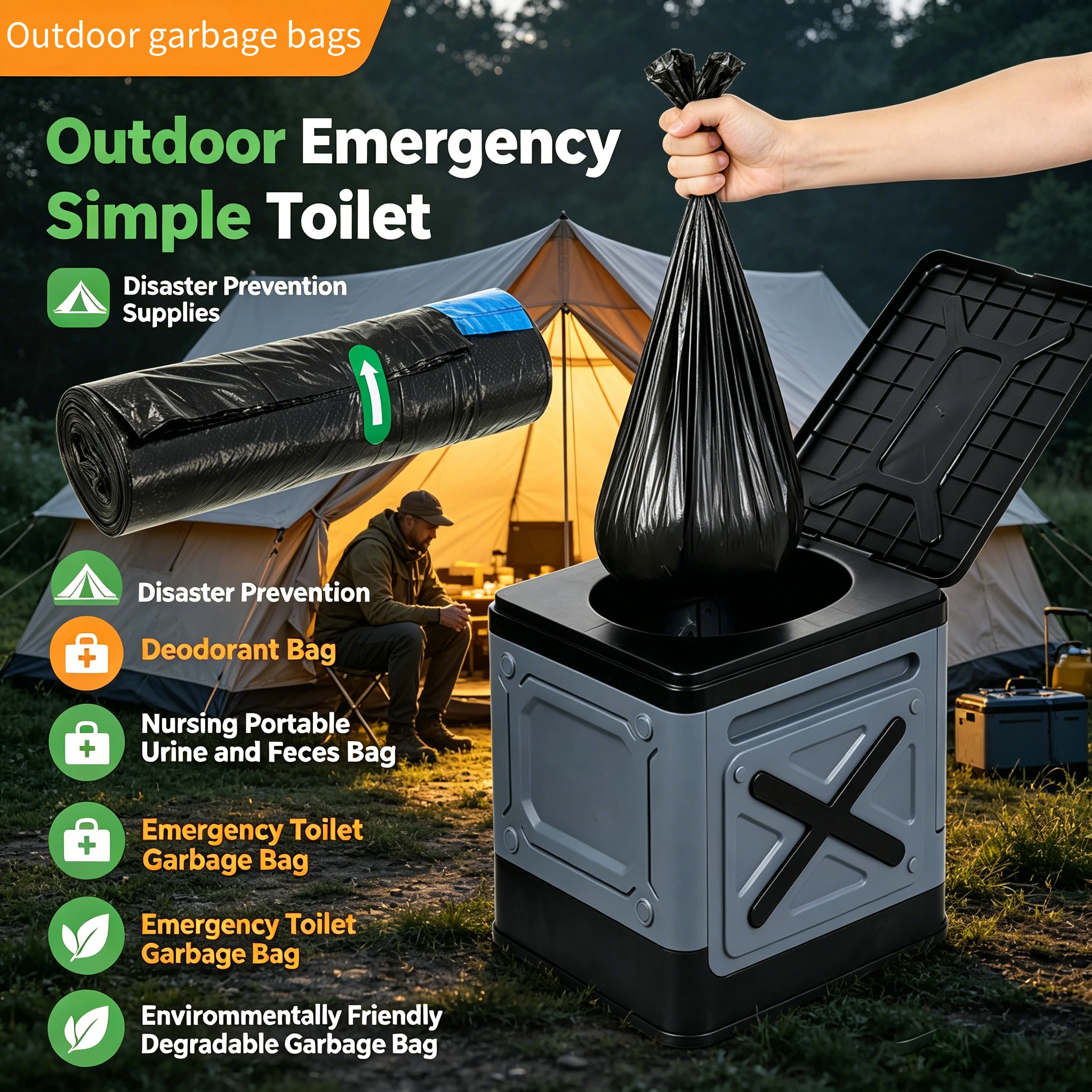 12–48 Stück biologisch abbaubare Toilettenmüllbeutel für Notfälle, für Camping im Freien und Katastrophenschutz, geruchsblockierende Hygieneeinlagen