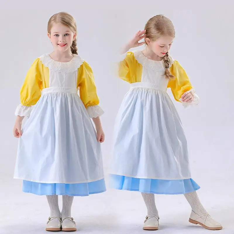 زي فتاة صغيرة على طراز ريفي لعيد الهالوين، زي طاهية الحلويات، زي فتاة صغيرة بطراز الرسم الزيتي، زي نسائي عرقي بطابع قروسطي قديم #3