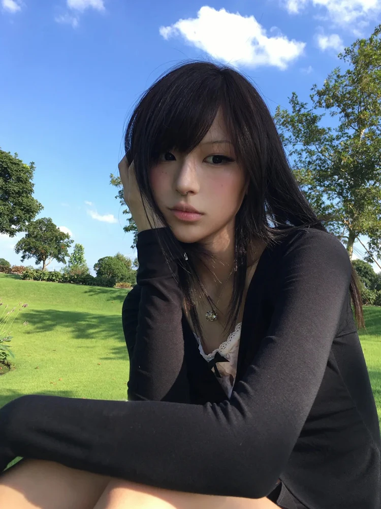 Tonngirls Y2k Japanisches T-Shirt für Damen, langärmelig, mit Patchwork und Spitze, kurzes Oberteil, Streetwear, Vintage- und Grunge-Oberteile, ästhetisches T-Shirt im Stil der 2000er Jahre. – Detail 9