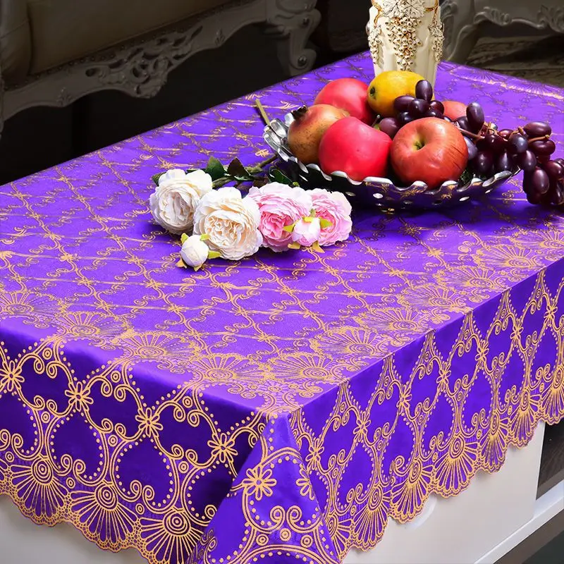 Waterproof Tablecloth Household Rectangular Oilproof PVC Plastic Tablecloth Golden Bronzing Printing Table Cover Table Mat Nappe
