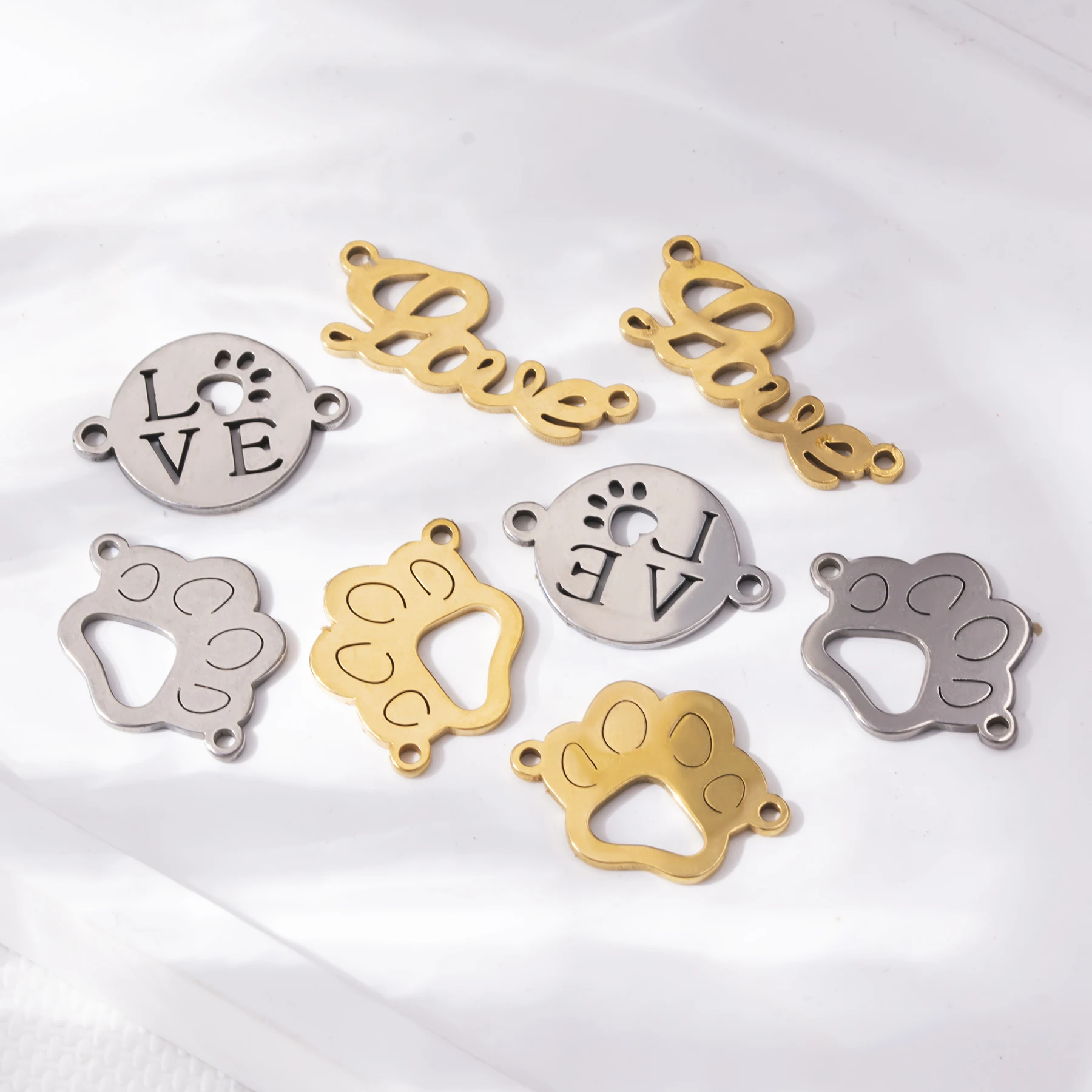 10 Stück/Set Edelstahl-Verbindungsanhänger mit Liebesbrief- und Pfotenabdruck-Motiv für DIY-Schmuckherstellung, Armband, Halskette – Detail 7