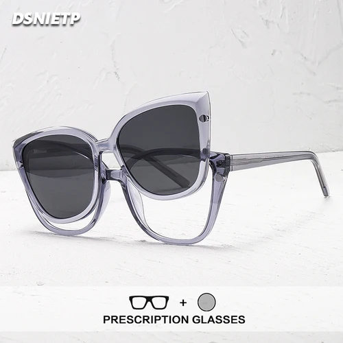 Imagen 1 del producto ISLINO imán 2 en 1 Clip en gafas de lectura mujeres ojo de gato miopía gafas graduadas marco polarizado gafas de sol de conducción