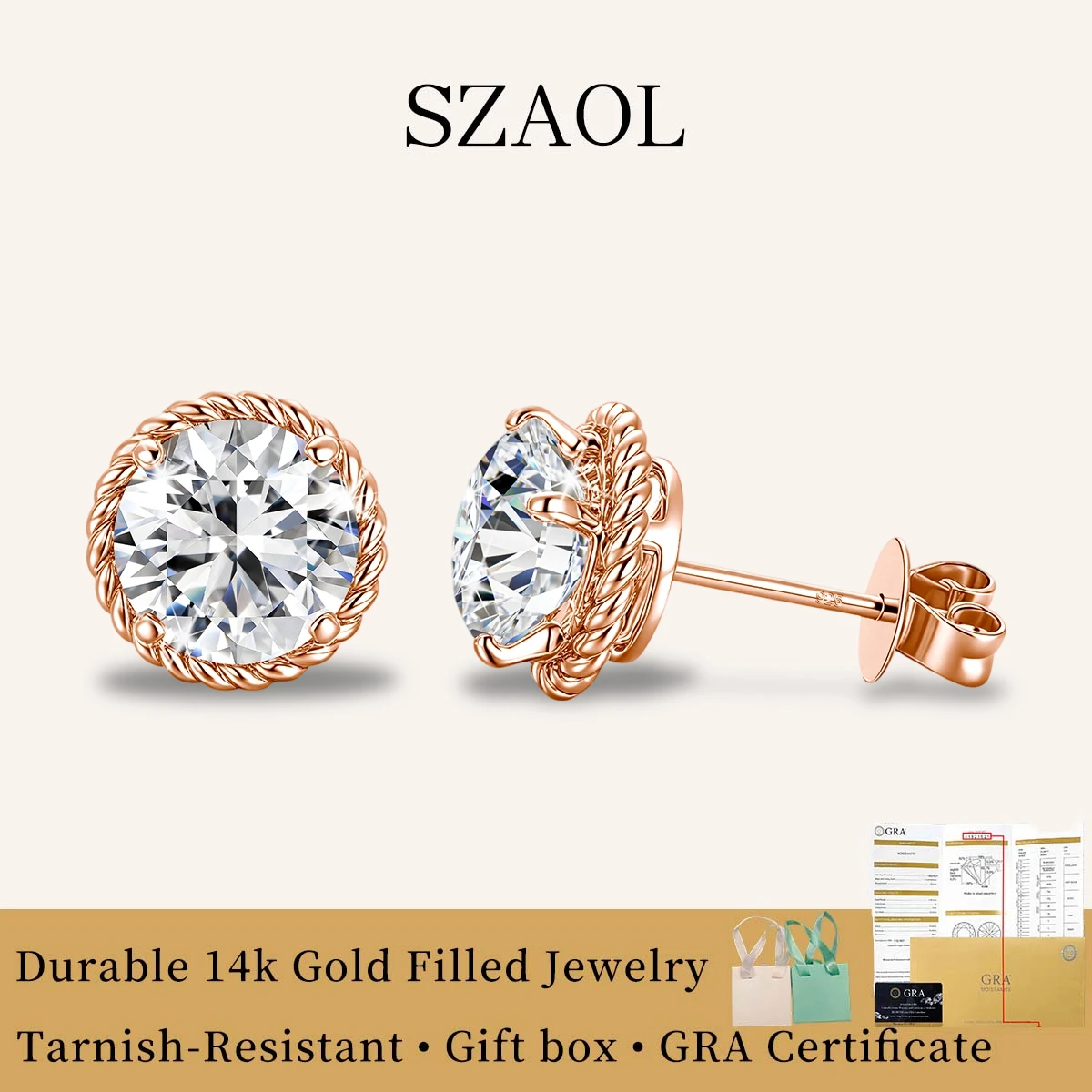 

Shiny 14K Gold Filled 0.5ct 1ct 2ct Moissanite Diamond Stud Earrings for Her/Him Rose Gold Plated Earring Daily Bridal Jewelry