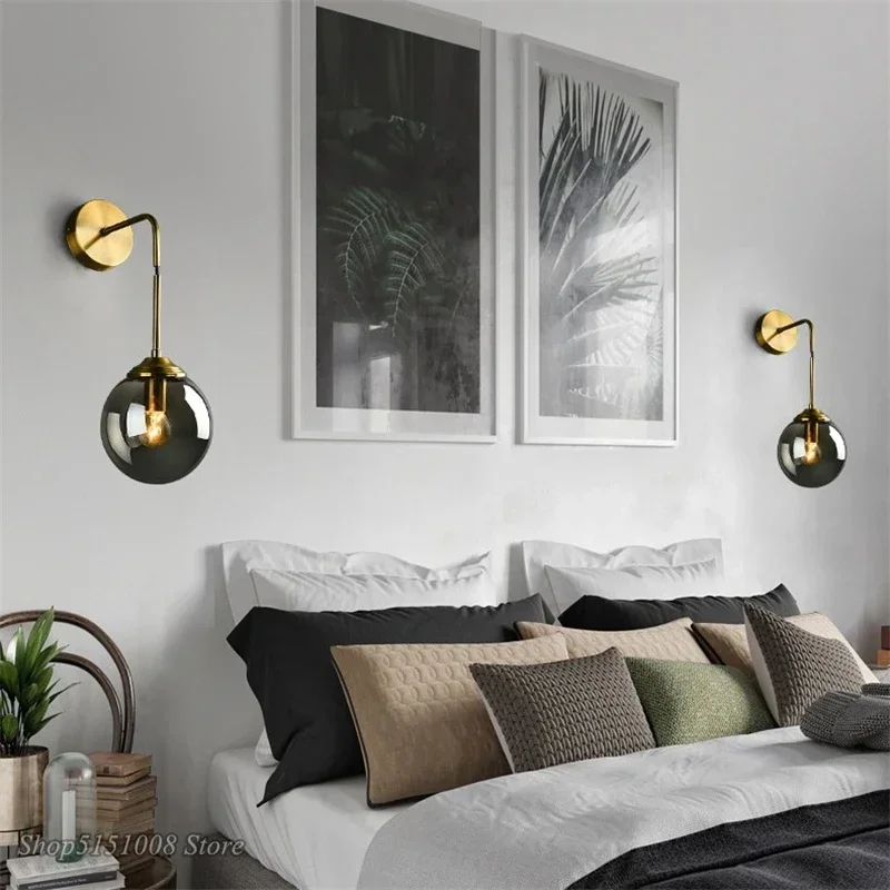 Imagem -06 - Nordic Modern Round Glass Wall Light Âmbar Esfumaçado Transparente Cinza Home Decor Quarto Sala de Estar Iluminação Interior E27