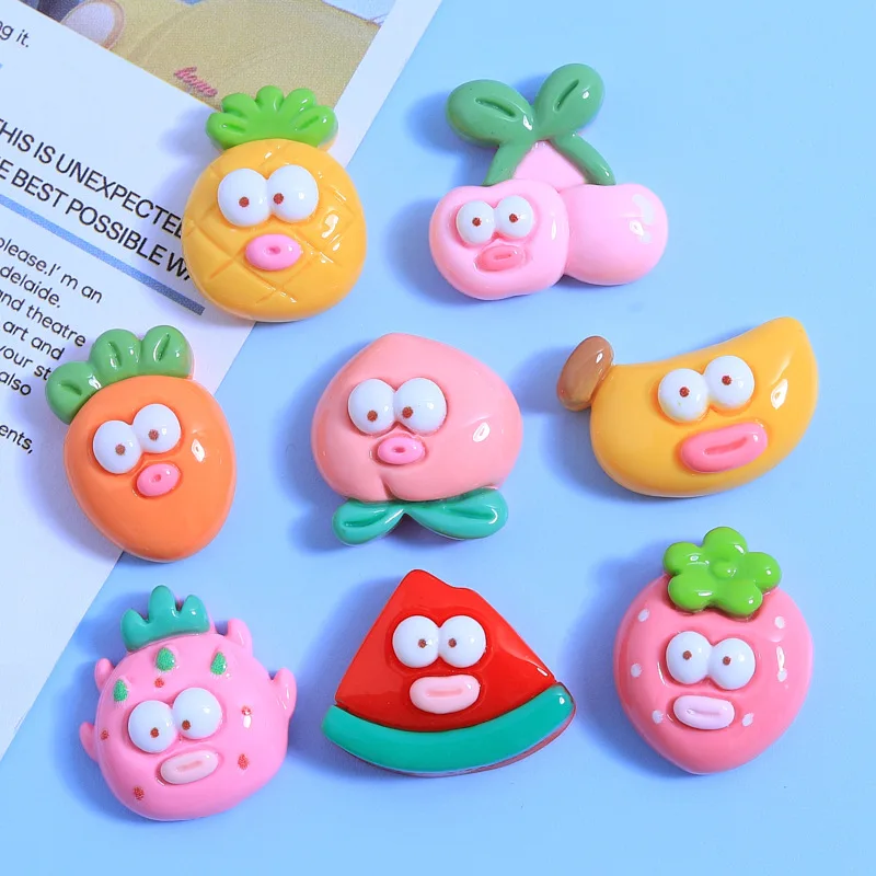 Cabochons à dos plat de légumes de dessin animé en résine, artisanat de scrapbooking, ornements de fruits neutres, carotte mignonne, pêche, cheryy, 10 pièces