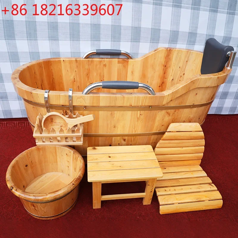 Cedar wooden bath bucket bath bucket adult household thickened handrail wooden bucket