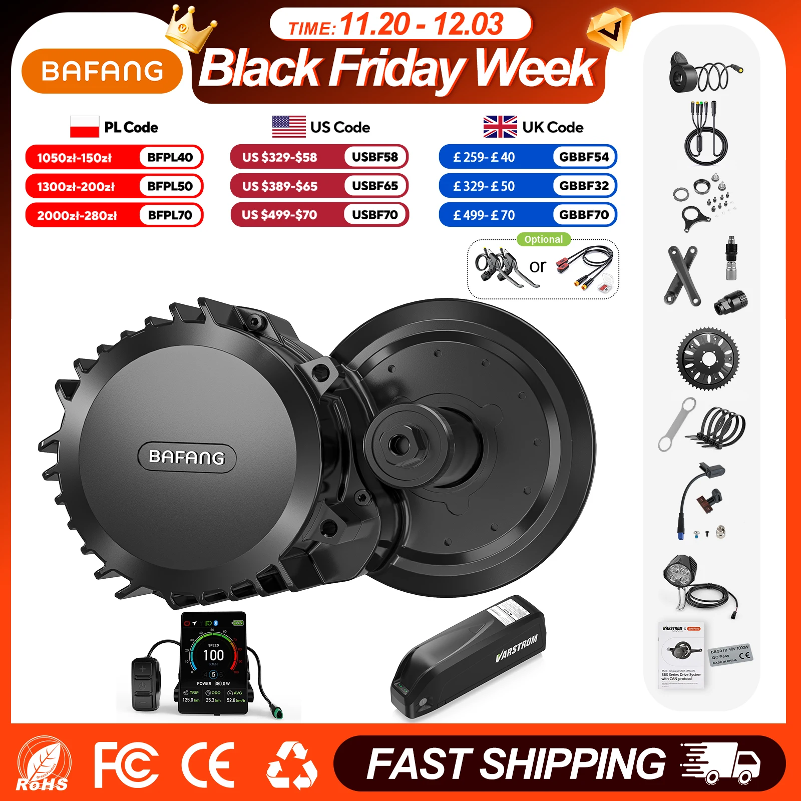 

BAFANG Mid Drive Kit BBSHD BBS02B Ebike Conversion Kit with Battery 1000W 750W 500W Brushless Motor 13Ah 17.5Ah 20Ah Hailong