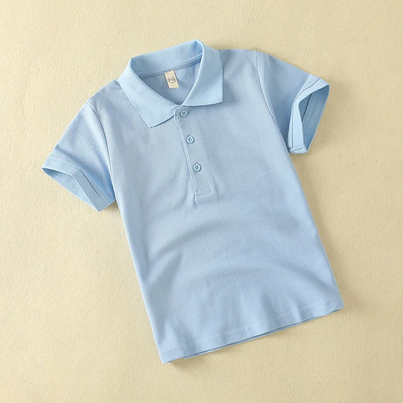 Children's Solid Color POLO Shirt Boy Handsome Fashion Sports T-shirt Girl Lapel Casual Comfortable Short Sleeves Tees 2-12Years