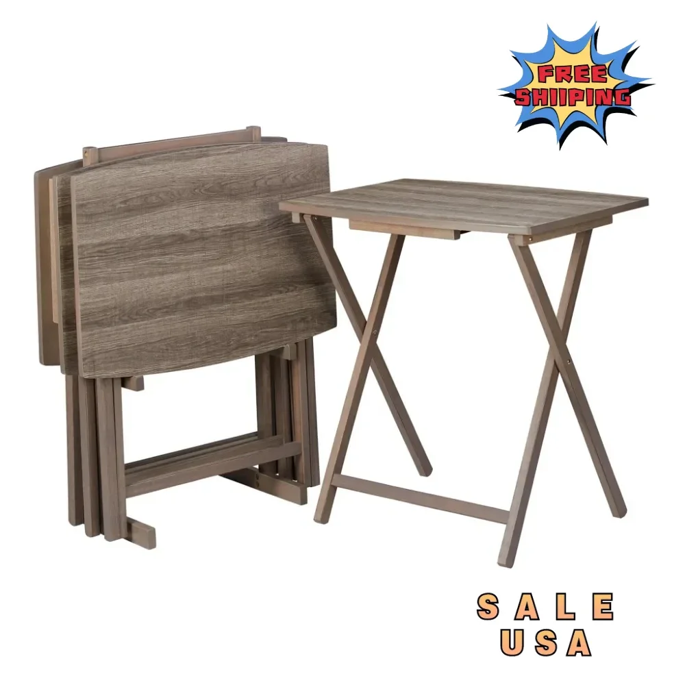 

Foldable Multipurpose 5pc XL Oversized Tray Table Set TV Tray Tables Folding Table Rustic Grey