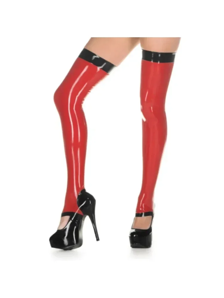 

customized Latex Gummi Rubber Chic Stirrup Stockings Thick Trims Sexy Red Customized 0.4mm handmade