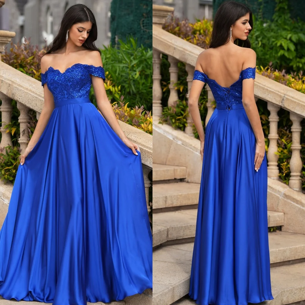 

Customized Fashion Classic Pleat Draped Applique Sequined Sash A-line Off-the-shoulder Long Dresses Bespoke Occasion Dresses