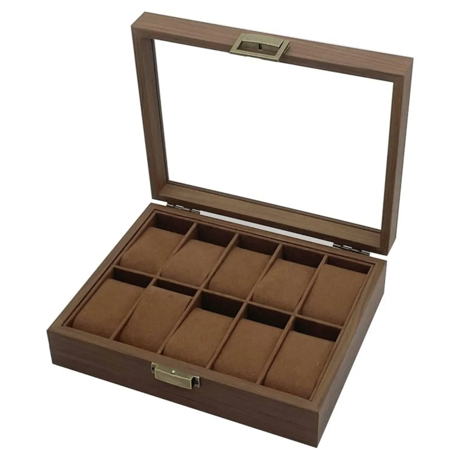 Wooden Watch Case with Transparent Lid and Padded Interior for Men Collection Shelf Storage Holder