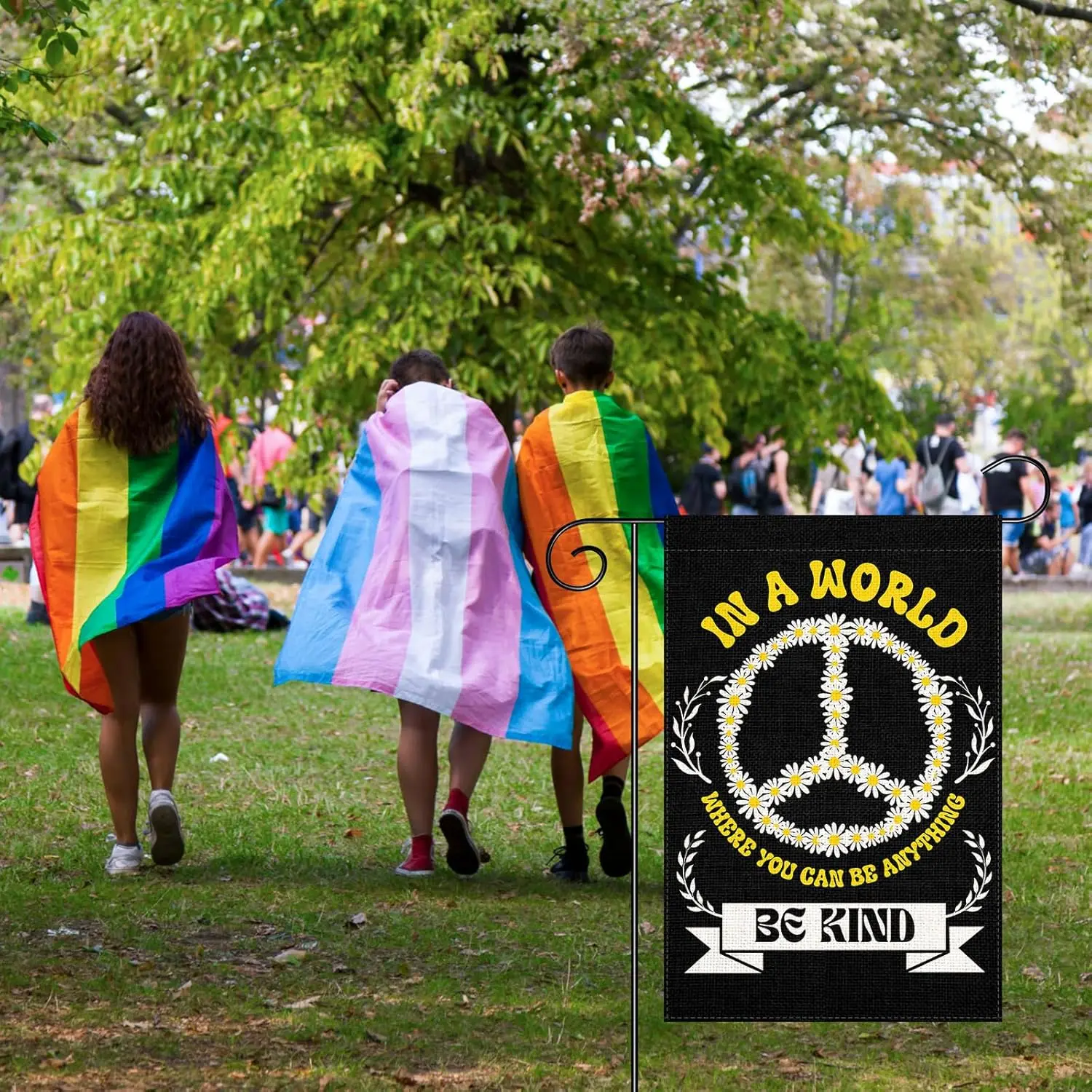 Be Kind Pride Rainbow Garedn Flag 12x18 Inch Flower Double Sided Burlap In A World Where You Can Be Anything Pride Flag for  ZZM