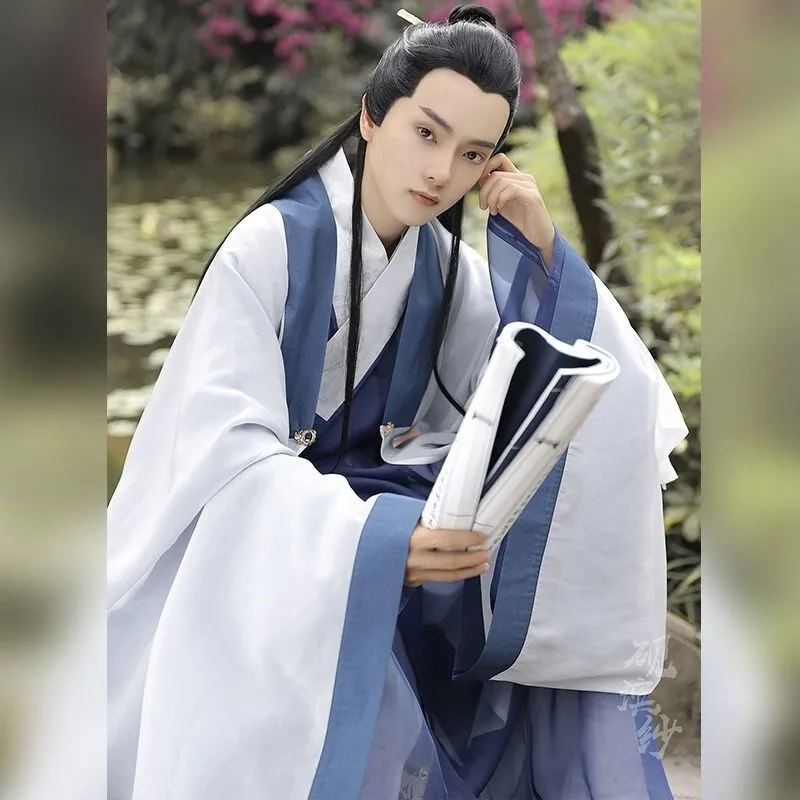 Robe Taoïste Style Ming d'été pour Hommes, Ensemble Complet, Élégant, Style Savant, Hanfu Ancien