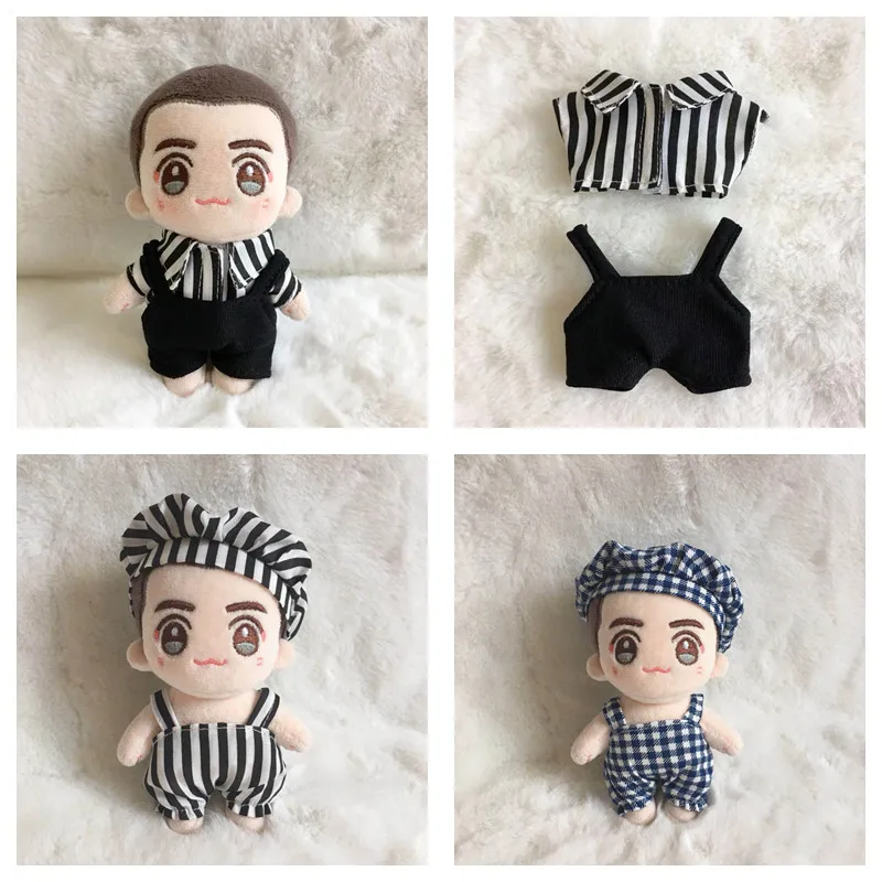 2pc/set 10cm Cartoon Cotton Doll Clothes Cute Black Striped Blue Plaid 10CM Stuffed Doll Accessories Children's Toys