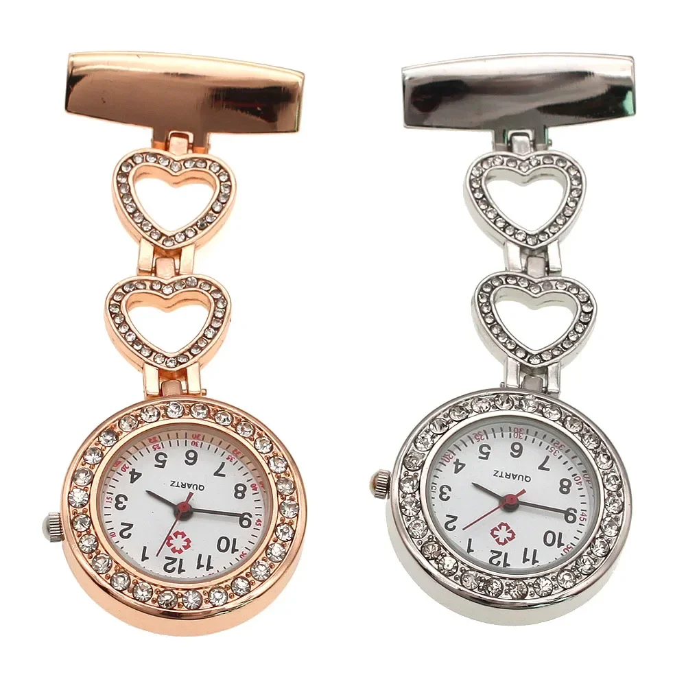 2Pcs Luxury Stainless Steel Crystal Quartz Watch Set for Women Fashionable Timepiece for Nurses Doctors And Healthcare Professio