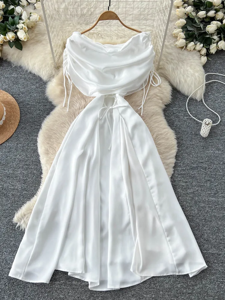 تنورة Ele الراقية للسيدات من Faion Dr Color Blo ذات ثنيات للتخسيس من الساتان على شكل حرف a بخصر عالٍ ort Sve Ci Commute