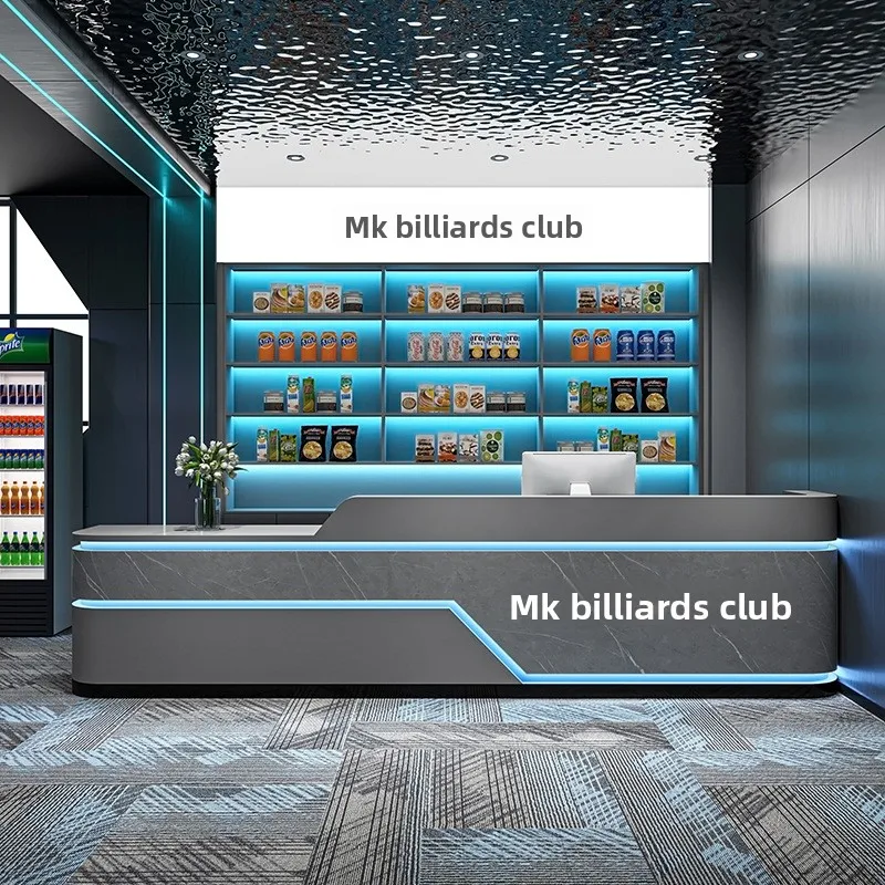 Modern Luxury Reception Desk LED Light Wood Material For Hotel Mall Hospital Gym Internet Cafe Club-Eco-Friendly Durable Design