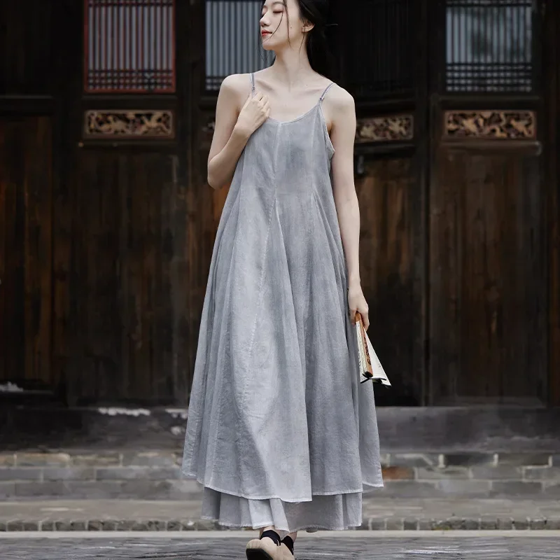 Pop vento escuro vestido elegante recitação silenciosa ainda salgueiro folha emendado vestido de viagem spray tingido vestidos femme