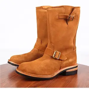 YR-estilo retro engenheiro botas masculinas, handmade real couro sapatos, luxo genuíno camurça, motor cavaleiro, grosso 8 principais vendas bota masculina engenheiro - №5