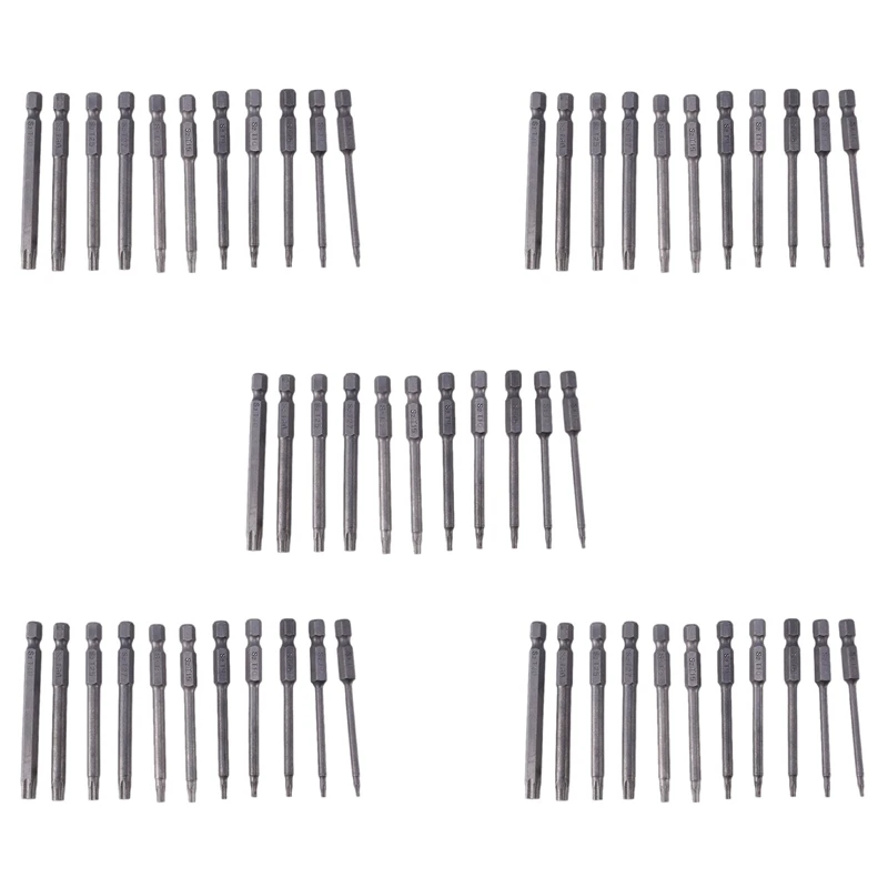 55Pcs 75Mm Magnetic S2 Steel Screwdriver Bits Hex Torx Head T6/T7/T8/T9/T10/T15/T20/T25/T27/T30/T40