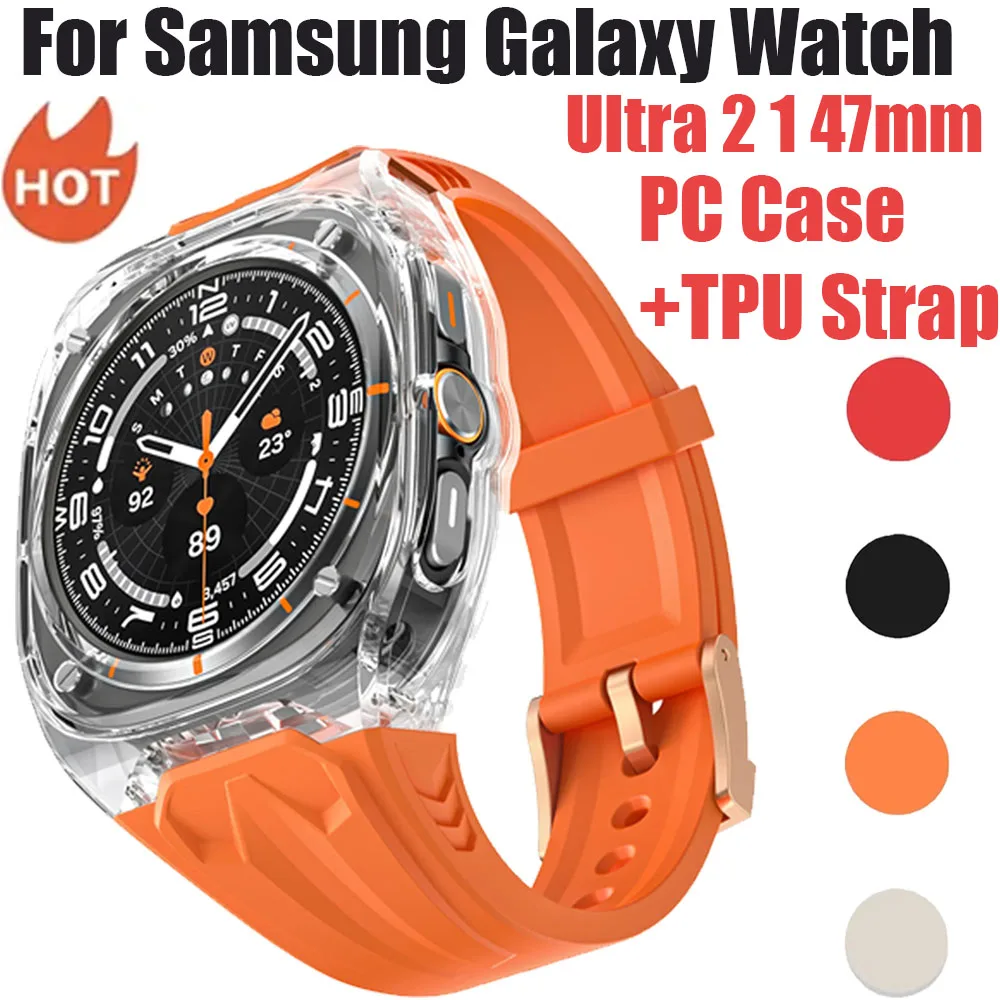 PC Case+TPU Strap for Samsung Galaxy Watch Ultra 2 1 47mm Replacement Breathable Bracelet for Galaxy Watch Ultra 2025 Accessory