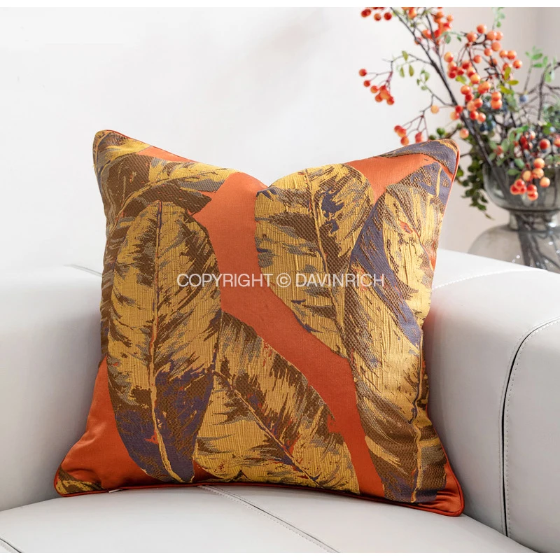 DAVINRICH Loquat Leaf Jacquard Cushion Covers Oil Painting Textured Satin Decorative Throw Pillow Case 45x45cm Fast Shipping