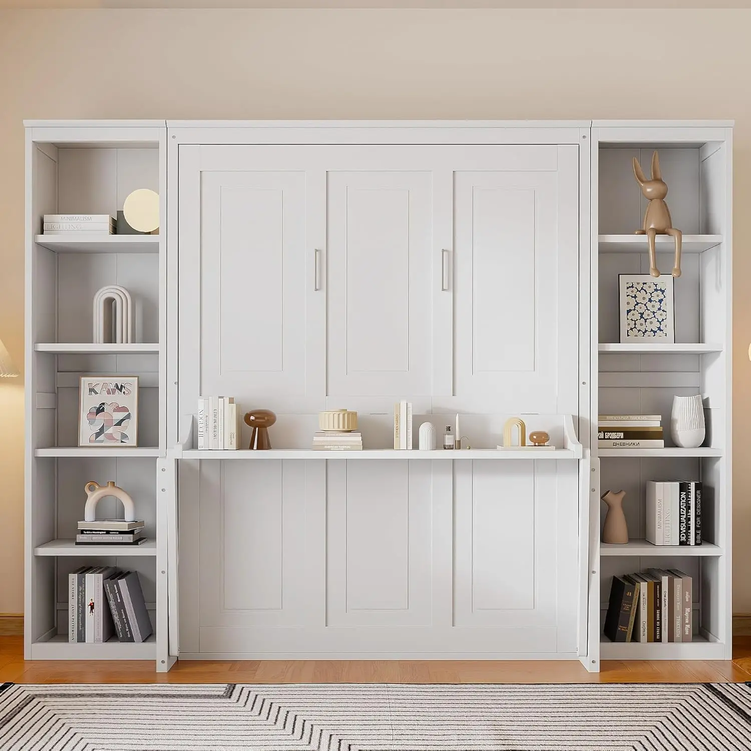 Queen Vertical Murphy Wall Bed Desk Storage Bookcase Cabinet Wood Fold Down Space Saving Bedroom Furniture, Customized