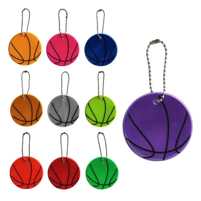 Reflector Basketball Pendant 10PCS Creative Reflective Key Chains Reflector Key Ring Waterproof High Visibility Safety Keyrings