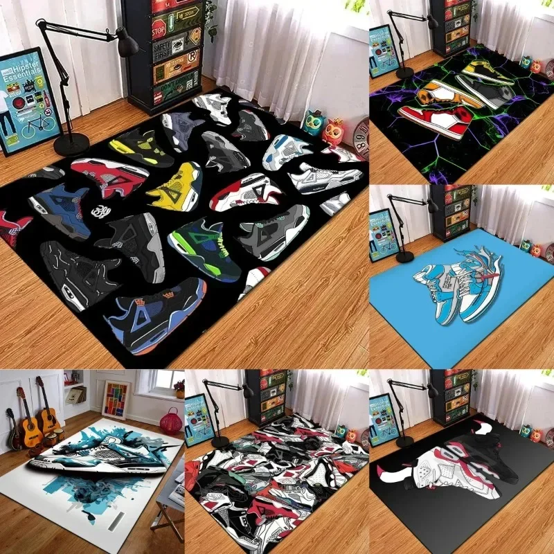 Fashion Shoes Sneakers Logo Print Carpet Rug for Living Room Corridor Bedroom Machine Washable Kid Room Play Floor Mat Gifts