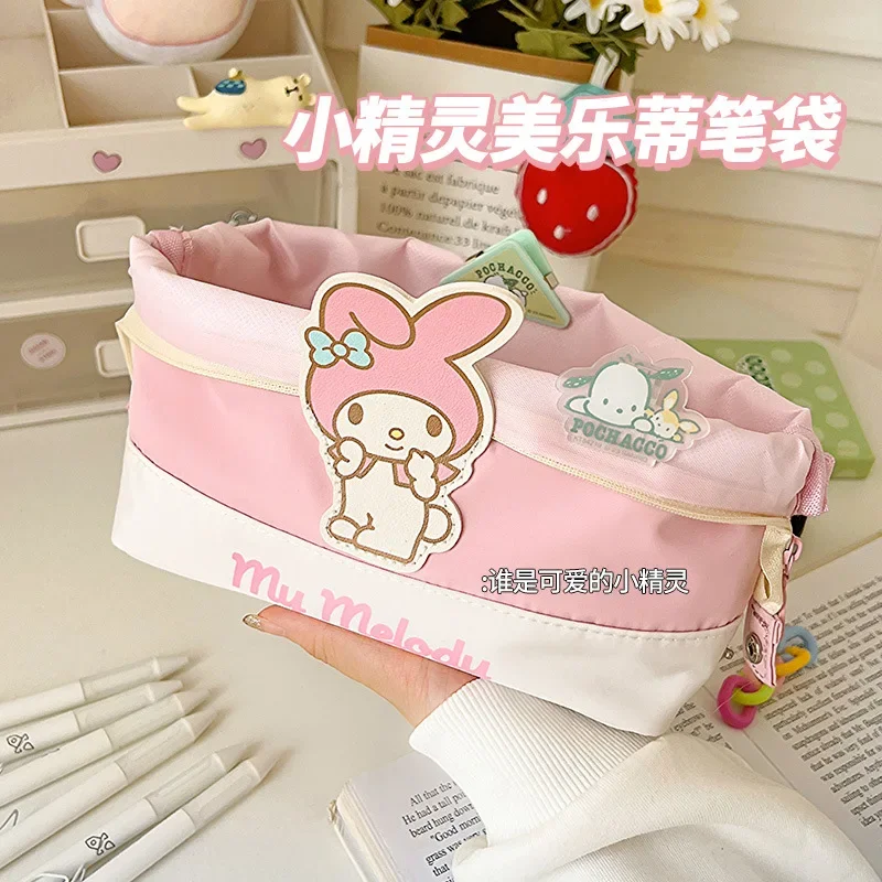 Sanrio Lovely Korean Stationery Foldable Type High-capacity Pen Case Learning Supplies Storage File Box Hello Kitty Kawaii Bag