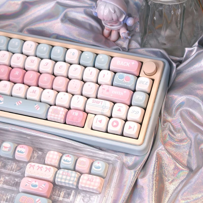 Pink Candy Theme Girls Keycaps Set PBT Sublimation MOA Profile Keycaps for Mechanical Keyboard Accessories Custom Keyboard Caps