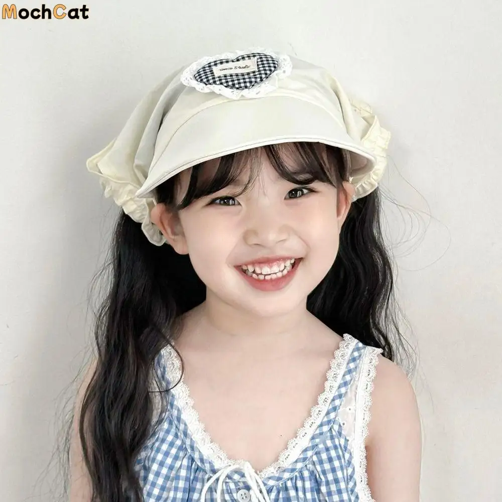 

Korean Children's Plaid Lace Hat Spring Summer Triangle Hair Scarf Cap Sweet Quick-dry Sunscreen Hat Kids