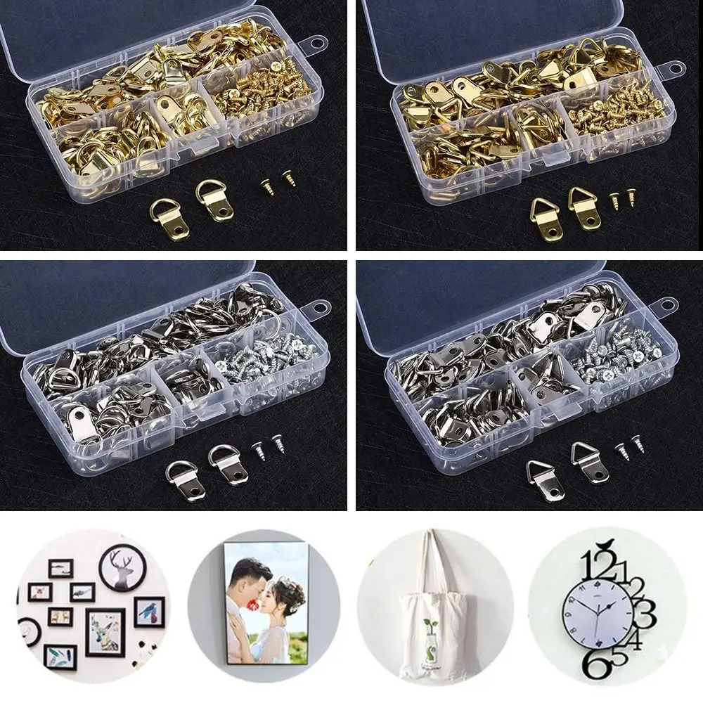 100Pcs Golden Double Hole Triangle D-Ring Hanging Picture Photo Oil Painting Mirror Frame Hook Hanger Furniture Accessories