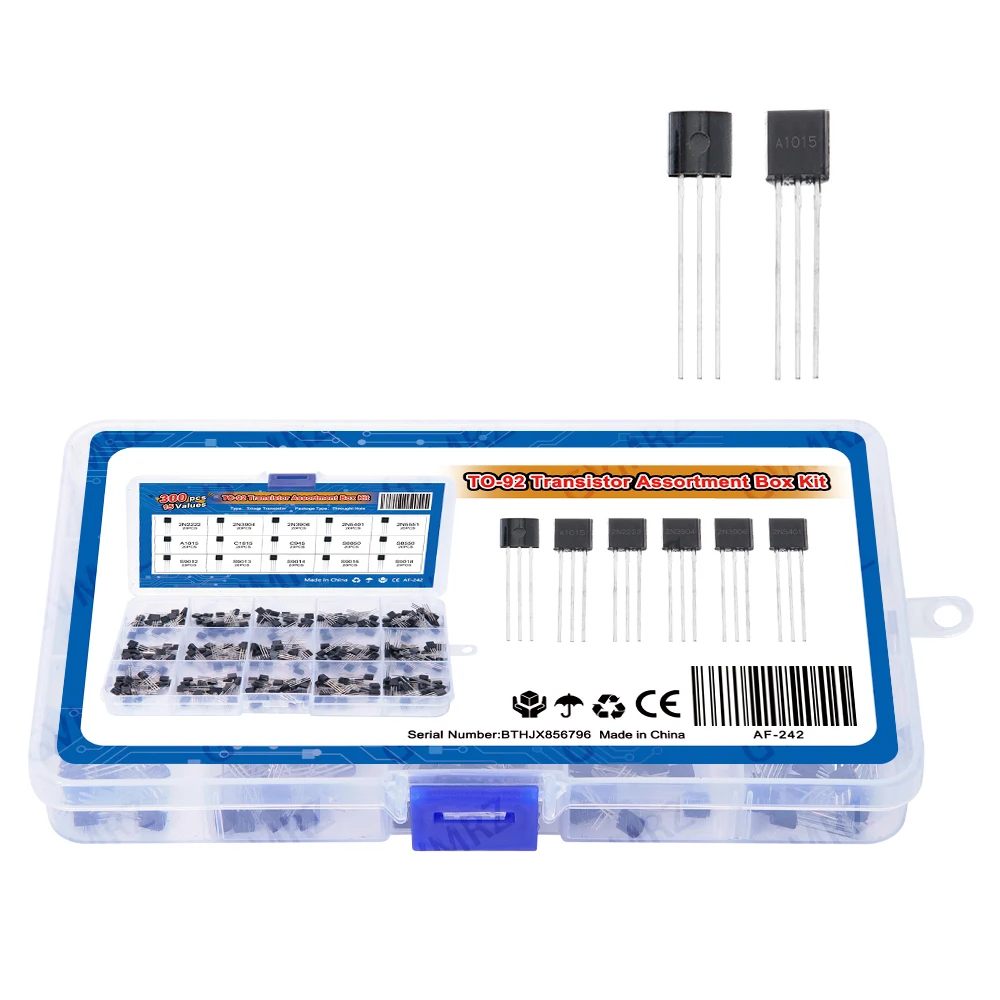 300PCS 15Values TO-92 Transistor Assorted Kit (2N2222/S8050/2N3904 etc.) for Arduino DIY Electronic Project S8050/2N3904