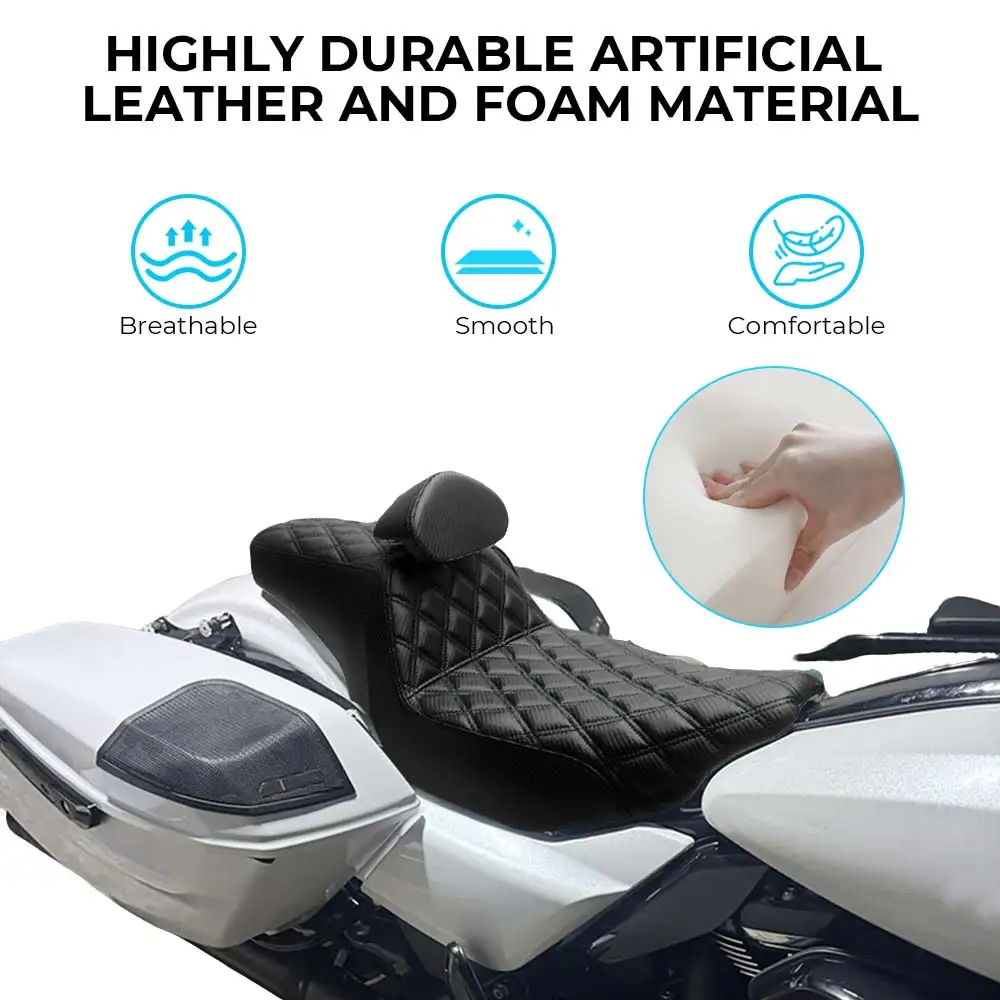 Motorcycle 2-Up Driver Passenger Seat w/ Backrest For Harley Touring Road Street Glide CVO Limited FLHX FLTRXSE 2023-2026
