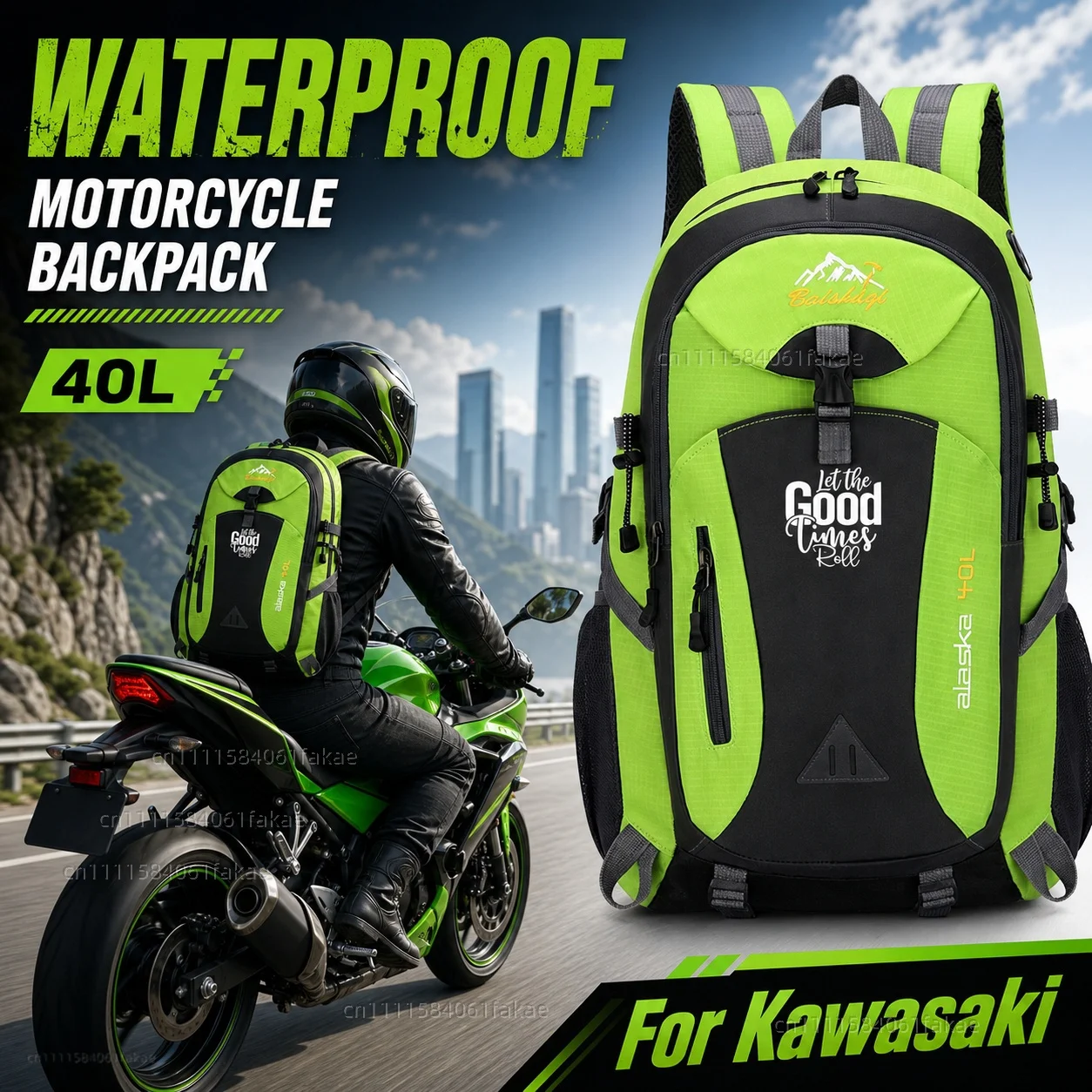 

For Kawasaki Ninja H2 H2R Zx6R Zx12R 400 650 1000 Zx9R Motorcycle Backpack 40L Waterproof Travel Backpack Outdoor Hiking