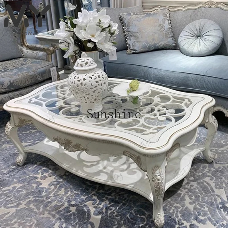 

American solid wood simple round coffee table living room hollow small apartment coffee table fashionable balcony