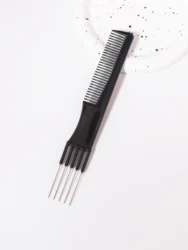 1PCS metal fork black carbon pull-up comb, curly comb and African split comb - thick hair care comb