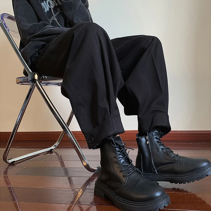 Men's High-End Woolen  Boots Matched Trousers Loose Fit Low Waist Long Straight Leg Carrot Harlan Pants Casual Wear