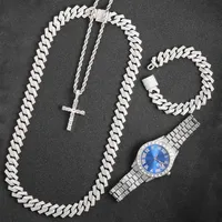 16mm Hip Hop Miami Cuban Link Chain Set Necklace +Bracelet Creative Iced Out Shiny Trendy Stylish Jewelry For Women Men set
